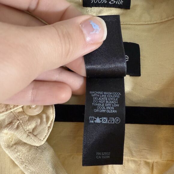 Claiborne Hawaiian 100% Silk Shirt Men's XL Solid Yellow Button Up Short Sleeve - Picture 6 of 10